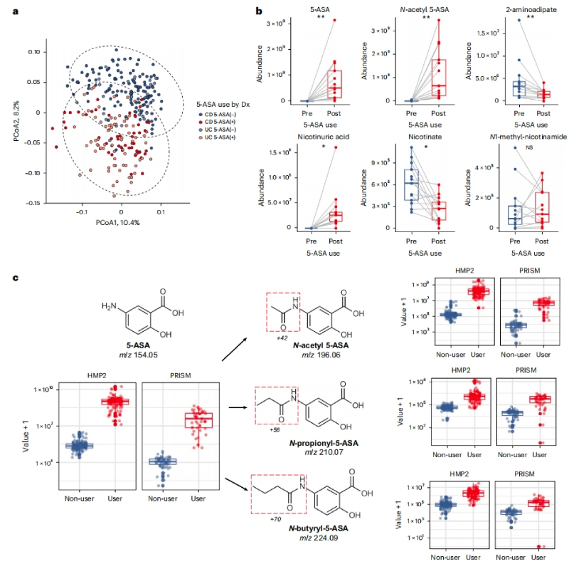 5-ASA可直接影響糞便代謝組，并通過(guò)微生物組進(jìn)行生物轉(zhuǎn)化